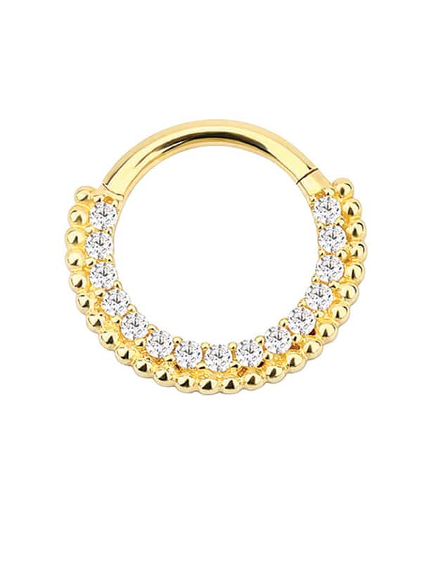 DB281-YG-1.jpg Pave Beaded Daith Clicker Earring, 14k Yellow Gold - Image 1