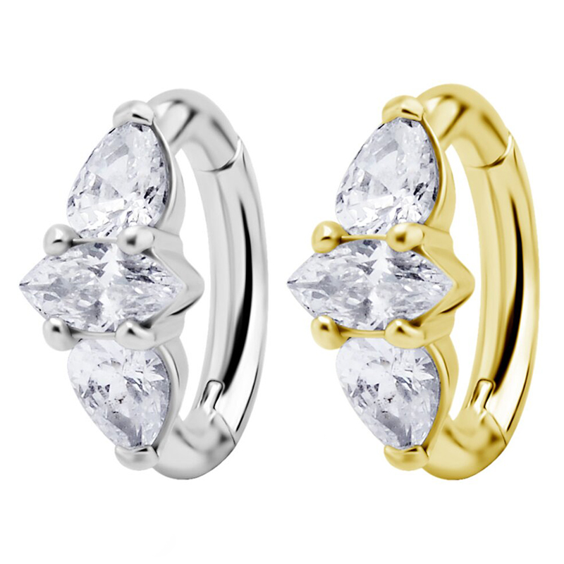 nickelfrei-cocr-18k-echtgold-pvd-beschichteter-ovaler-bauchnabel-clicker-ring-11-16mm-mit-cubic-zirconia Marquise Pear Cluster Belly Clicker, CoCr NF - Image 1