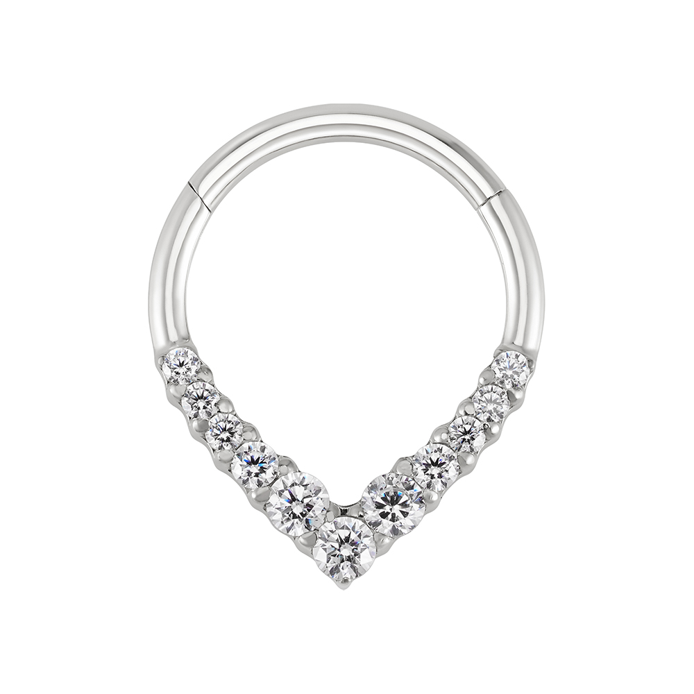 3 Titanium V-Shape CZ Hinged Ring - Image 1