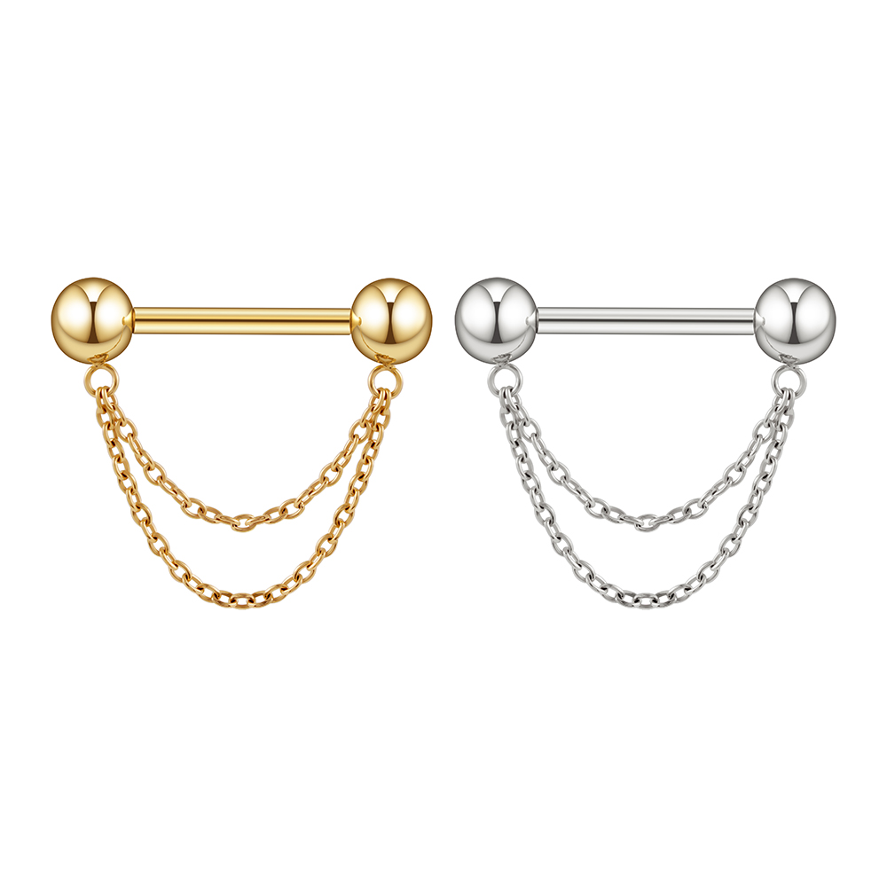 DSC05858 Titanium Double-Chain Nipple Plain Barbell - Image 1