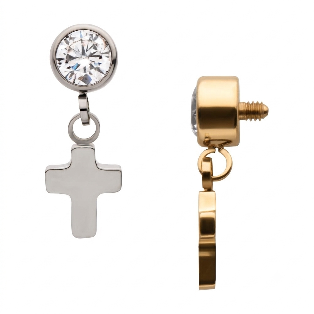 Gemini_Generated_Image_gjwwyggjwwyggjww Titanium Bezel Set CZ with Dangling Plain Cross - Image 1
