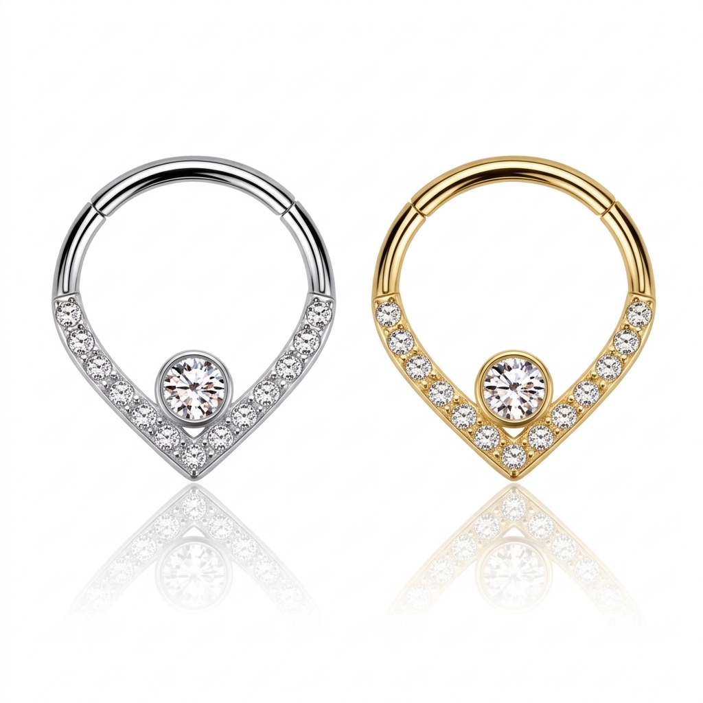 Gemini_Generated_Image_ozvngpozvngpozvn Titanium Chevron With Round center CZ V-Shape Hinged Segment Ring (16G) - Image 1