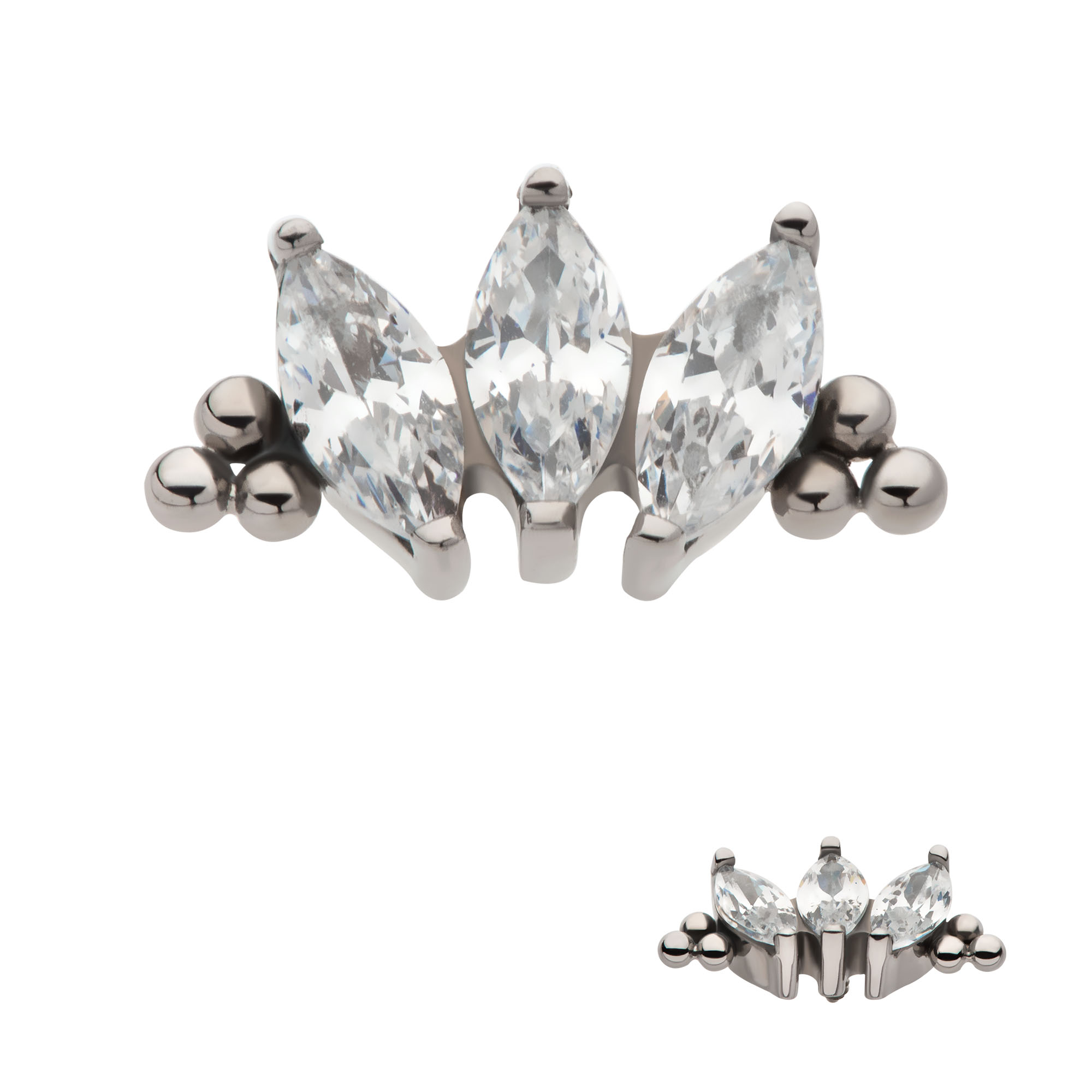 titd806.jpg Titanium Marquise CZ 3-Cluster Top (Tri-Beads + Prong Set) - Image 1