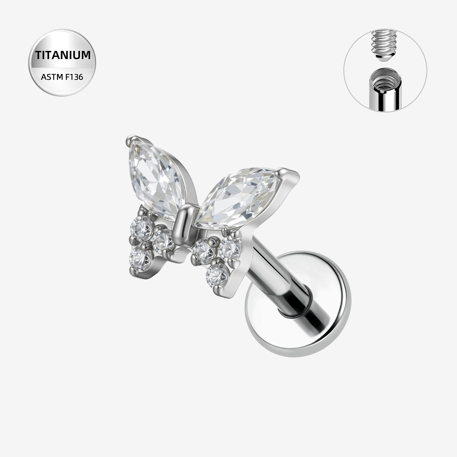 T-LAB009-IN-WGT1.28+4-CLCZ-HDP-26 Titanium Butterfly Top with CZ - Image 1