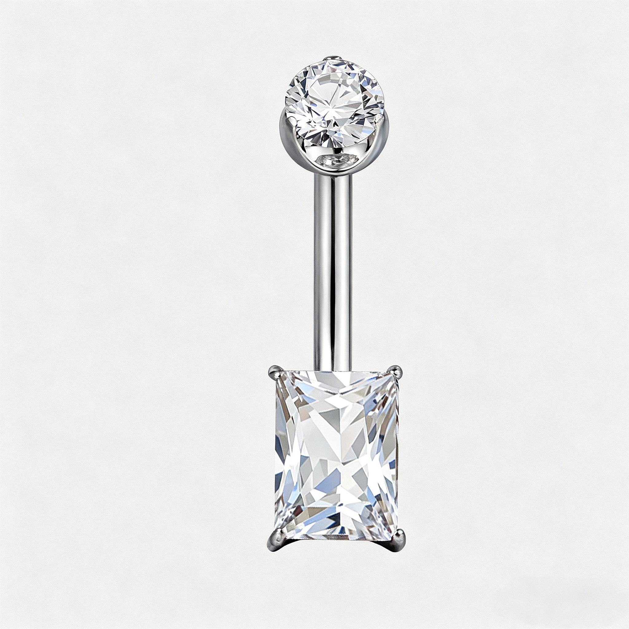 T-NR021-IN-WGT1.610+CLCZ-199 Titanium Belly Bar with Rectangle CZ - Image 1