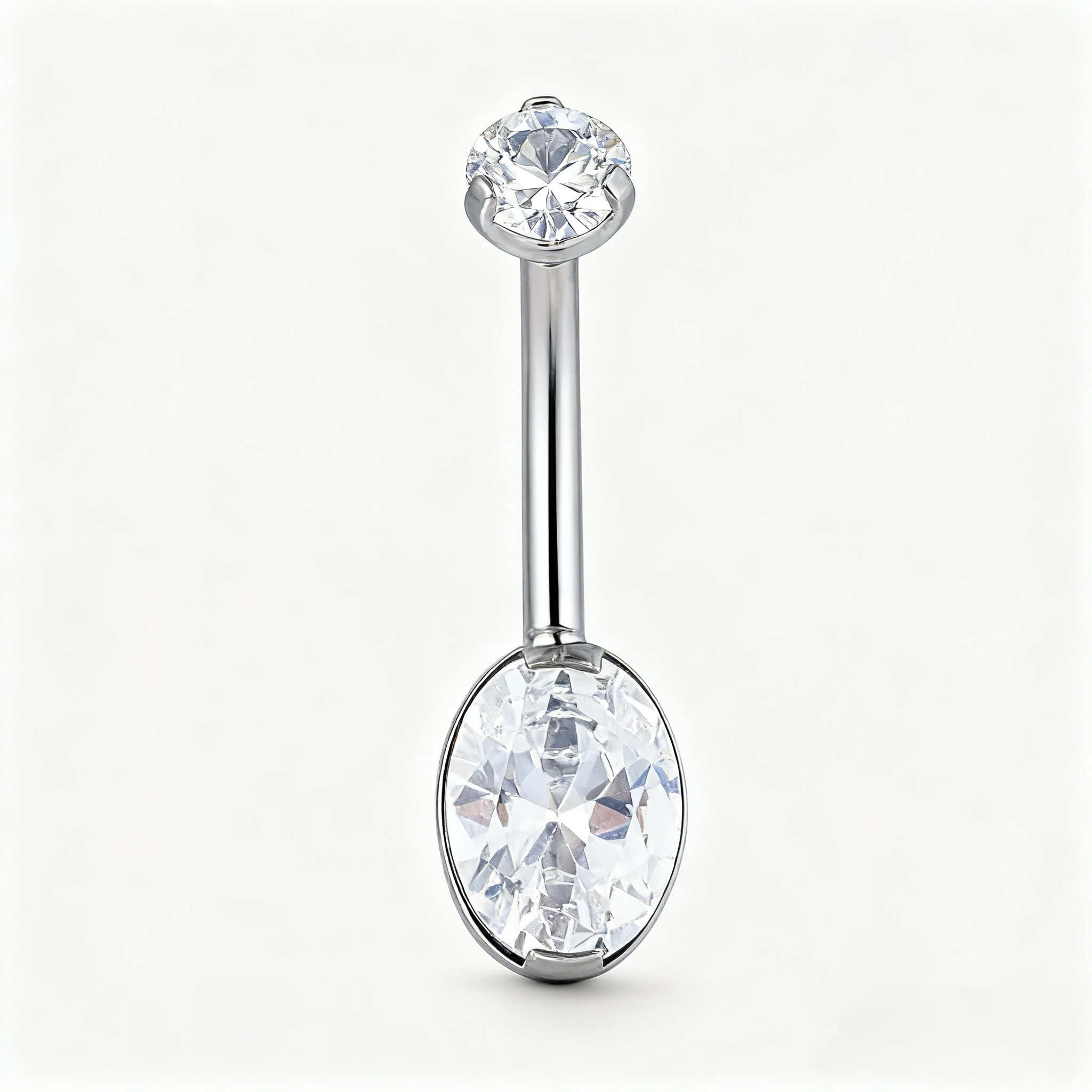 T-NR021-IN-WGT1.611+4+68-CLCZ-MRP-402 Titanium Belly Bar with Oval Bezel CZ - Image 1