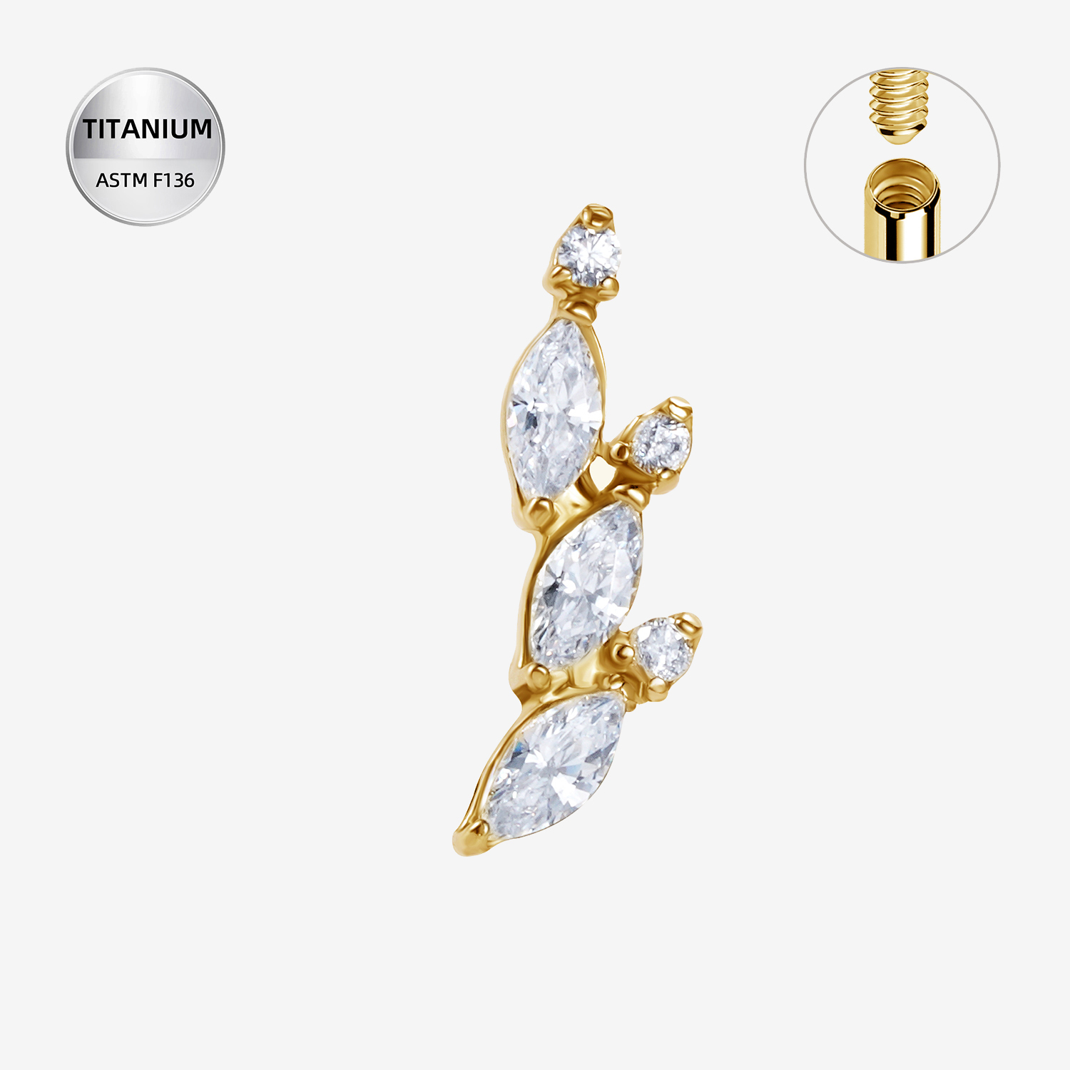 T-PJIN021-IN-YGM0.9+CLCZ-PVD-2040 Titanium Gold Marquise & Round CZ Cluster - Image 1