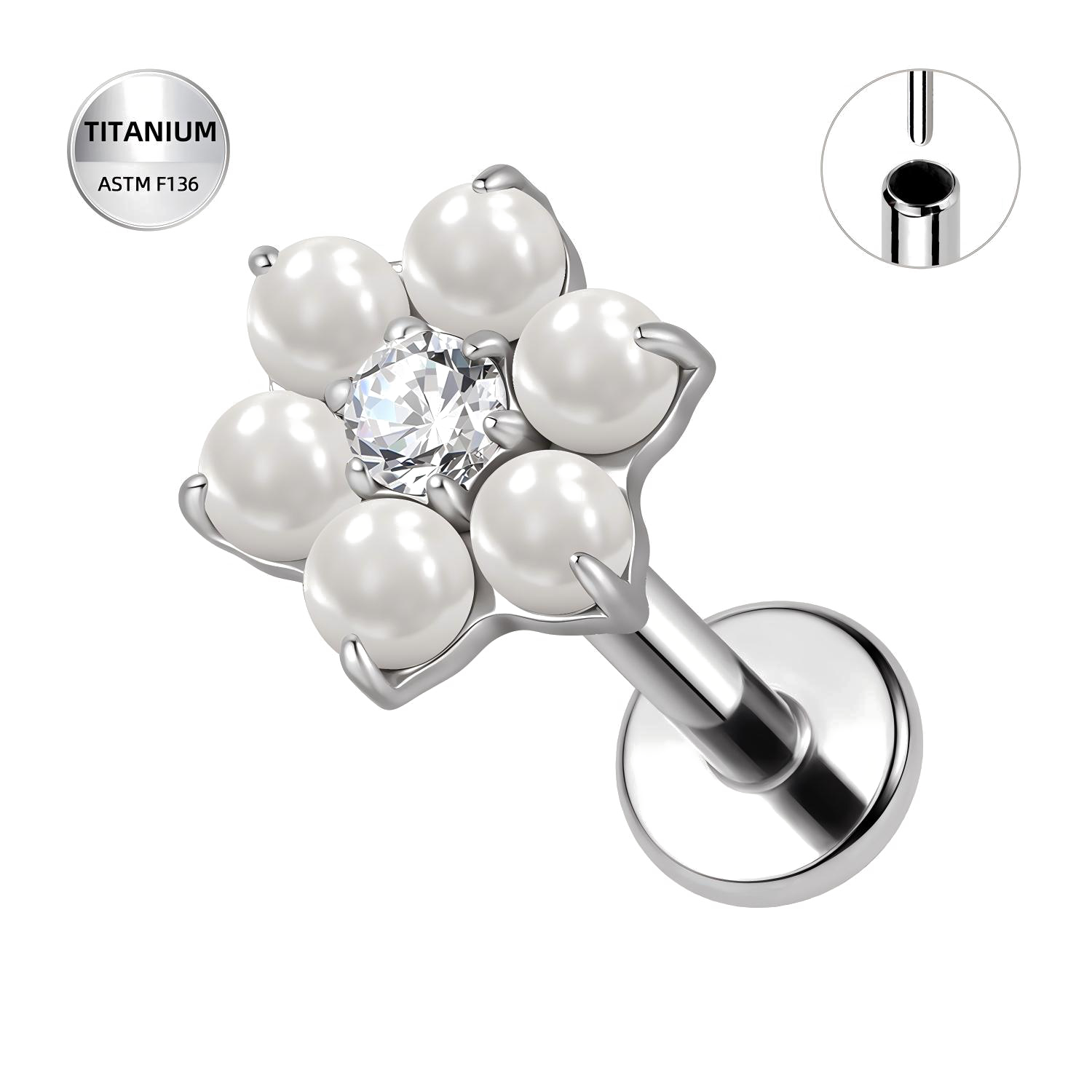 2 Pearl Flower With Center CZ - Image 1