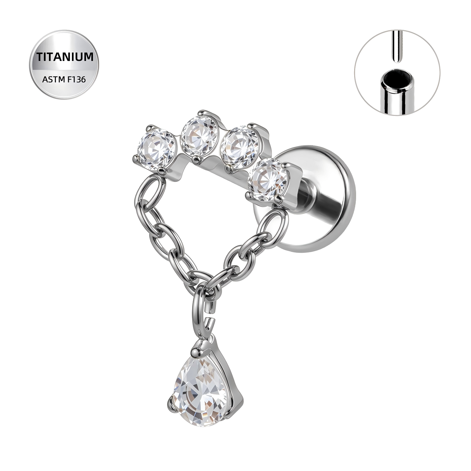 5 Triple Cluster With Chain Dangle CZ - Image 1