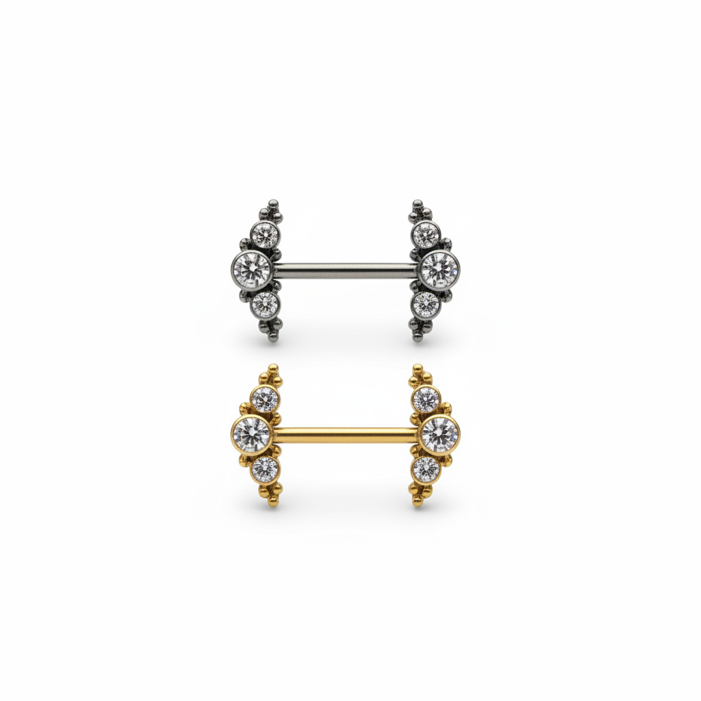 5xVGOxiG Titanium Regal Cluster Nipple Barbell - Image 1