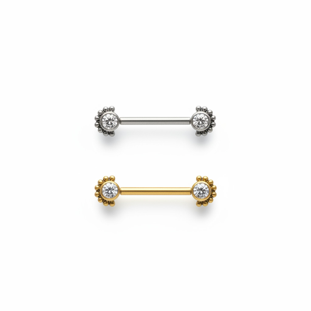 8P7KIRtn Titanium Nipple Bar with Beaded Gem - Image 1