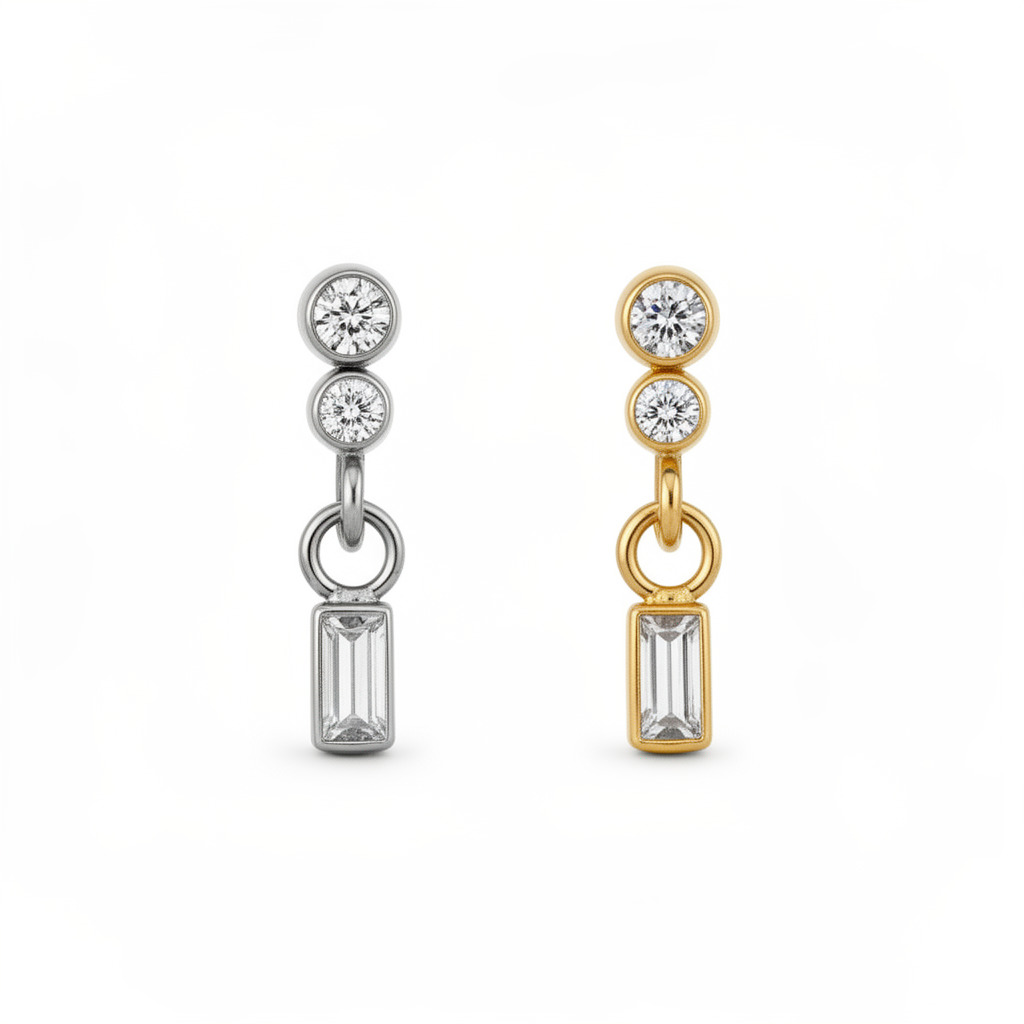 s3fSoLbe Baguette With Double CZ Dangle - Image 1