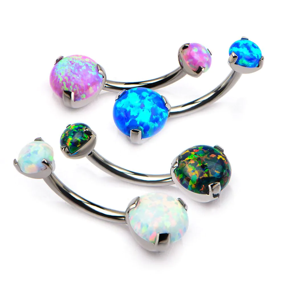 tistopl Titanium Navel Curve with Prong-Set Opal - Image 1